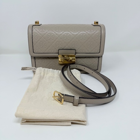 New Tory Burch T Monogram Flap Leather Shoulder Crossbody Bag In Fresh Clay - Picture 5 of 16